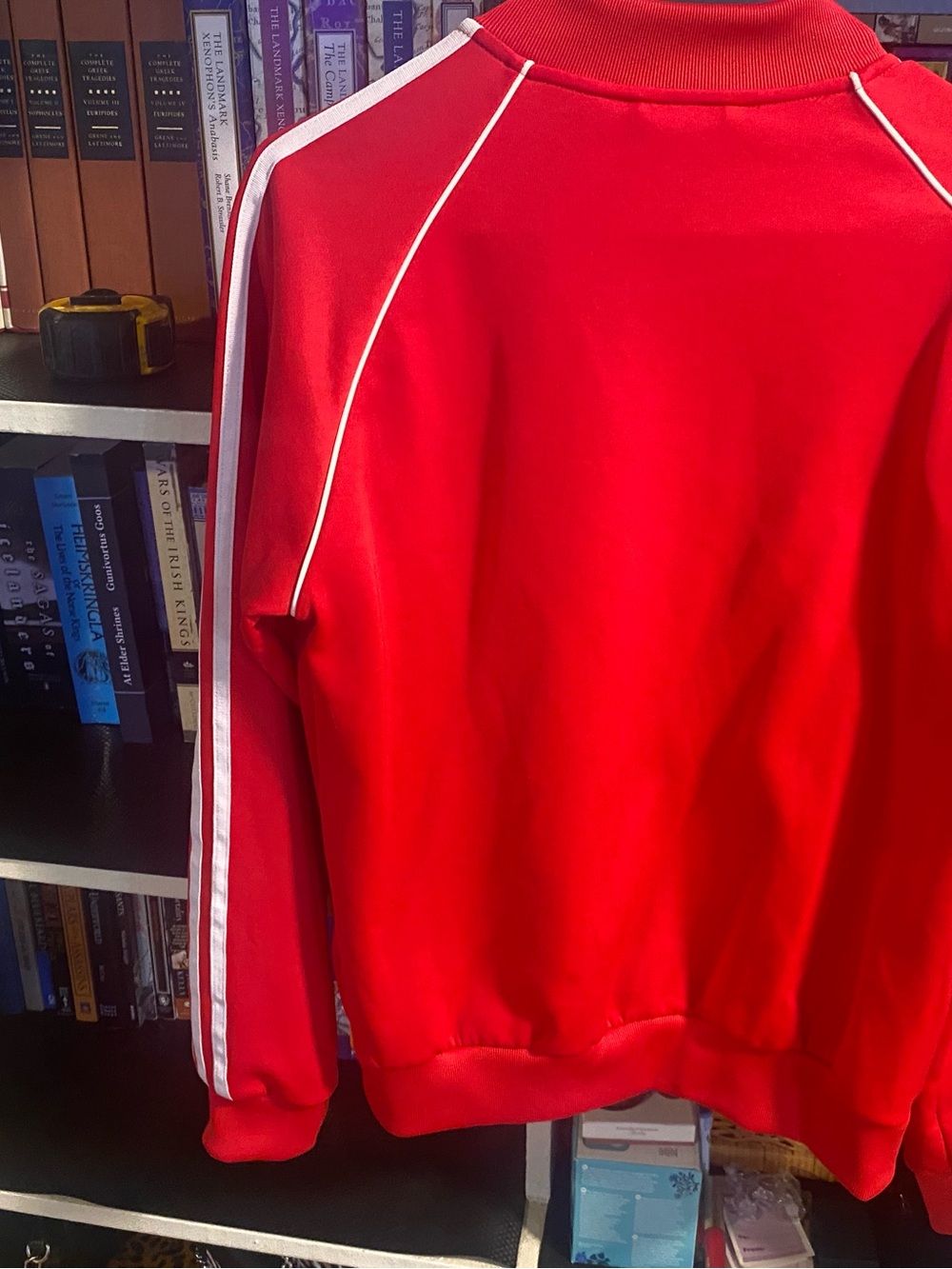 adidas Red Track Jacket with White Trim - Picture 2 of 2